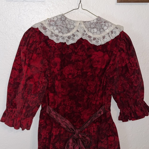 Vintage 90s 80s child cottagecore rose velvet dress vintage Victorian - Picture 5 of 10